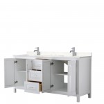 72 Inch Double Bathroom Vanity in White, Light-Vein Carrara Cultured Marble Countertop, Sinks, No Mirror