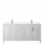 72 Inch Double Bathroom Vanity in White, Light-Vein Carrara Cultured Marble Countertop, Sinks, No Mirror