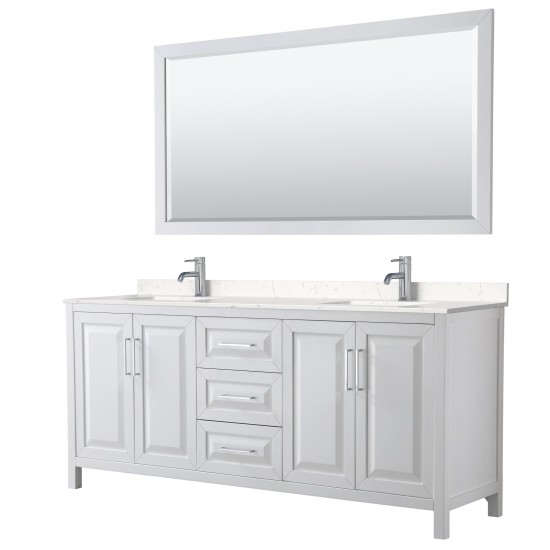 80 Inch Double Bathroom Vanity in White, Light-Vein Carrara Cultured Marble Countertop, Sinks, 70 Inch Mirror