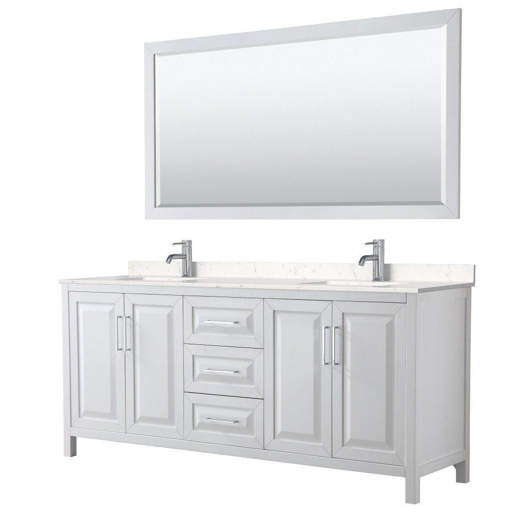 80 Inch Double Bathroom Vanity in White, Light-Vein Carrara Cultured Marble Countertop, Sinks, 70 Inch Mirror 80 Inch Double Bathroom Vanity in White, Light-Vein Carrara Cultured Marble Countertop, Sinks, 70 Inch Mirror