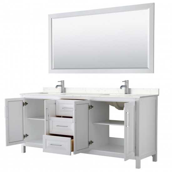 80 Inch Double Bathroom Vanity in White, Light-Vein Carrara Cultured Marble Countertop, Sinks, 70 Inch Mirror