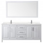 80 Inch Double Bathroom Vanity in White, Light-Vein Carrara Cultured Marble Countertop, Sinks, 70 Inch Mirror