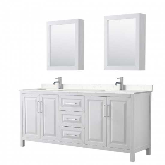 80 Inch Double Bathroom Vanity in White, Light-Vein Carrara Cultured Marble Countertop, Sinks, Medicine Cabinets