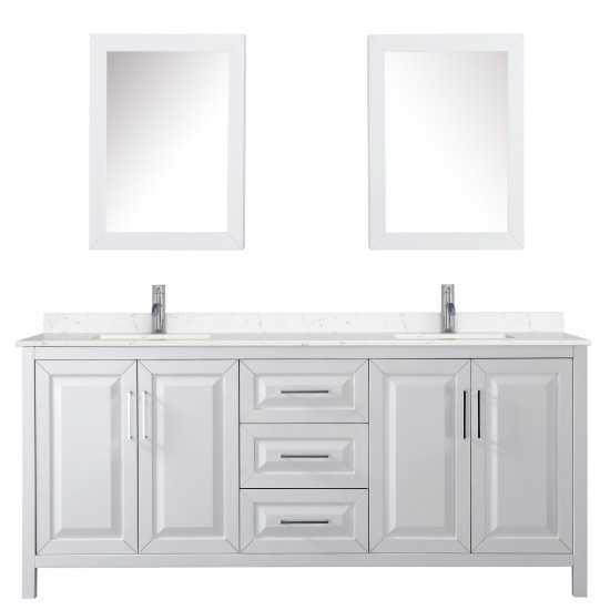 80 Inch Double Bathroom Vanity in White, Light-Vein Carrara Cultured Marble Countertop, Sinks, Medicine Cabinets