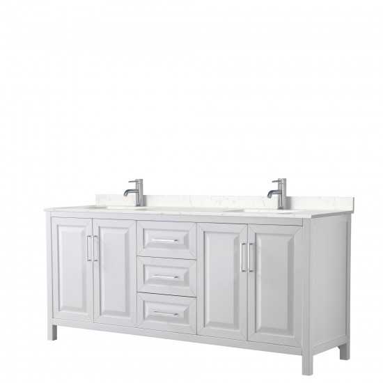 80 Inch Double Bathroom Vanity in White, Light-Vein Carrara Cultured Marble Countertop, Sinks, No Mirror