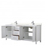 80 Inch Double Bathroom Vanity in White, Light-Vein Carrara Cultured Marble Countertop, Sinks, No Mirror