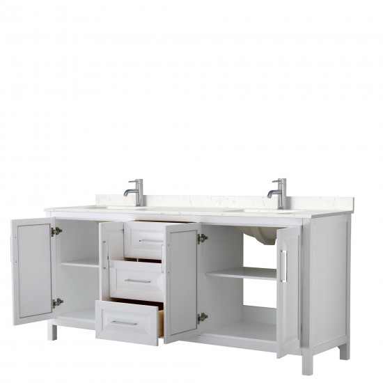 80 Inch Double Bathroom Vanity in White, Light-Vein Carrara Cultured Marble Countertop, Sinks, No Mirror