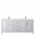 80 Inch Double Bathroom Vanity in White, Light-Vein Carrara Cultured Marble Countertop, Sinks, No Mirror