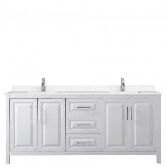 80 Inch Double Bathroom Vanity in White, Light-Vein Carrara Cultured Marble Countertop, Sinks, No Mirror