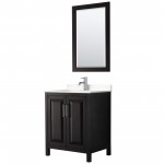 30 Inch Single Bathroom Vanity in Dark Espresso, Light-Vein Carrara Cultured Marble Countertop, Sink, 24 Inch Mirror