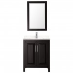 30 Inch Single Bathroom Vanity in Dark Espresso, Light-Vein Carrara Cultured Marble Countertop, Sink, 24 Inch Mirror