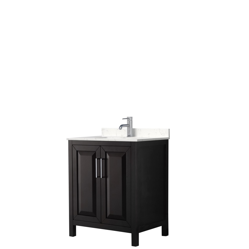 30 Inch Single Bathroom Vanity in Dark Espresso, Light-Vein Carrara Cultured Marble Countertop, Sink, No Mirror