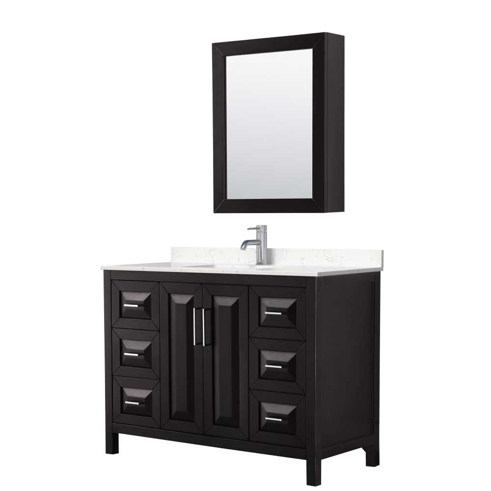 48 Inch Single Bathroom Vanity in Dark Espresso, Light-Vein Carrara Cultured Marble Countertop, Sink, Medicine Cabinet