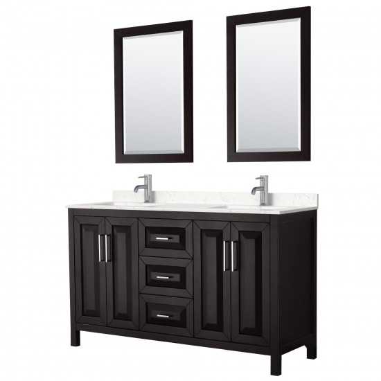 60 Inch Double Bathroom Vanity in Dark Espresso, Light-Vein Carrara Cultured Marble Countertop, Sinks, 24 Inch Mirrors