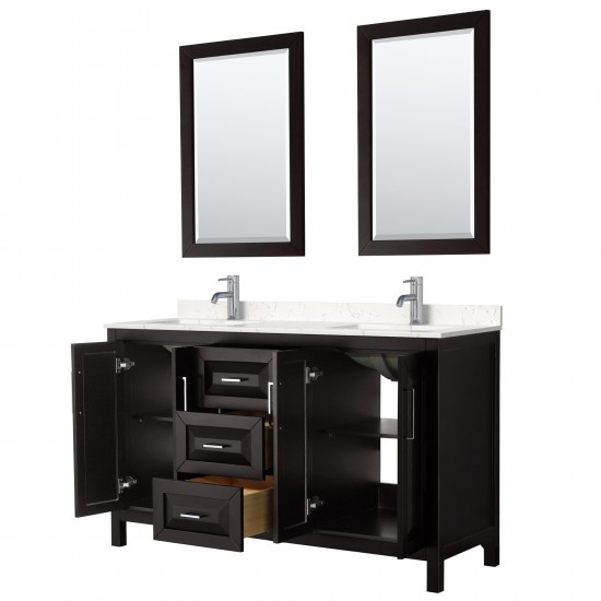 60 Inch Double Bathroom Vanity in Dark Espresso, Light-Vein Carrara Cultured Marble Countertop, Sinks, 24 Inch Mirrors