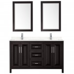 60 Inch Double Bathroom Vanity in Dark Espresso, Light-Vein Carrara Cultured Marble Countertop, Sinks, 24 Inch Mirrors