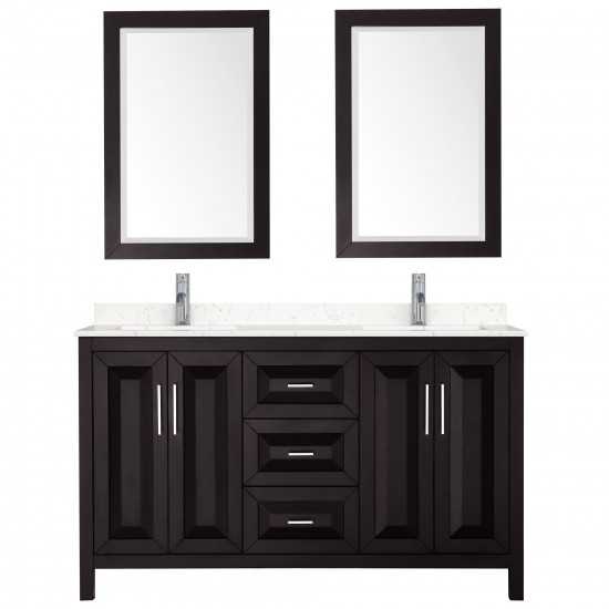 60 Inch Double Bathroom Vanity in Dark Espresso, Light-Vein Carrara Cultured Marble Countertop, Sinks, 24 Inch Mirrors