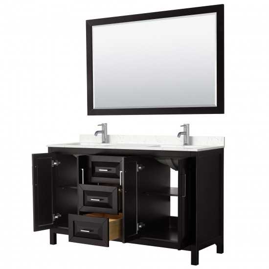 60 Inch Double Bathroom Vanity in Dark Espresso, Light-Vein Carrara Cultured Marble Countertop, Sinks, 58 Inch Mirror