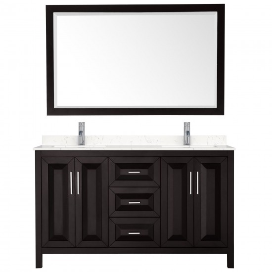 60 Inch Double Bathroom Vanity in Dark Espresso, Light-Vein Carrara Cultured Marble Countertop, Sinks, 58 Inch Mirror