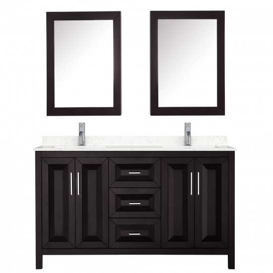 60 Inch Double Bathroom Vanity in Dark Espresso, Light-Vein Carrara Cultured Marble Countertop, Sinks, Medicine Cabinets