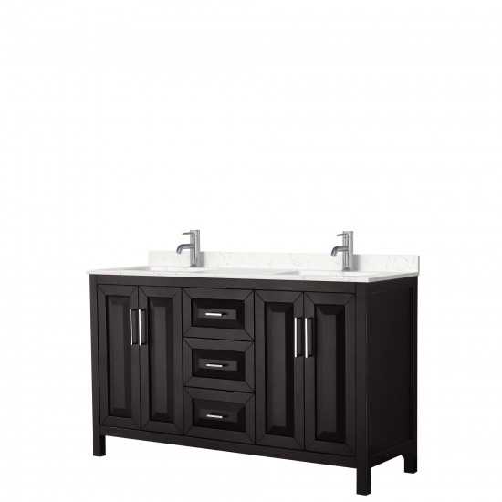 60 Inch Double Bathroom Vanity in Dark Espresso, Light-Vein Carrara Cultured Marble Countertop, Sinks, No Mirror