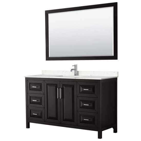 60 Inch Single Bathroom Vanity in Dark Espresso, Light-Vein Carrara Cultured Marble Countertop, Sink, 58 Inch Mirror