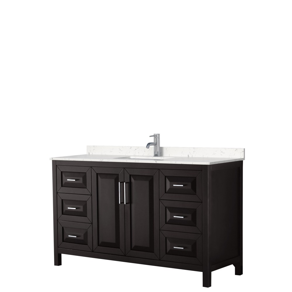 60 Inch Single Bathroom Vanity in Dark Espresso, Light-Vein Carrara Cultured Marble Countertop, Sink, No Mirror