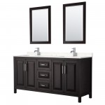 72 Inch Double Bathroom Vanity in Dark Espresso, Light-Vein Carrara Cultured Marble Countertop, Sinks, 24 Inch Mirrors