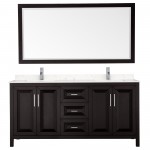 72 Inch Double Bathroom Vanity in Dark Espresso, Light-Vein Carrara Cultured Marble Countertop, Sinks, 70 Inch Mirror