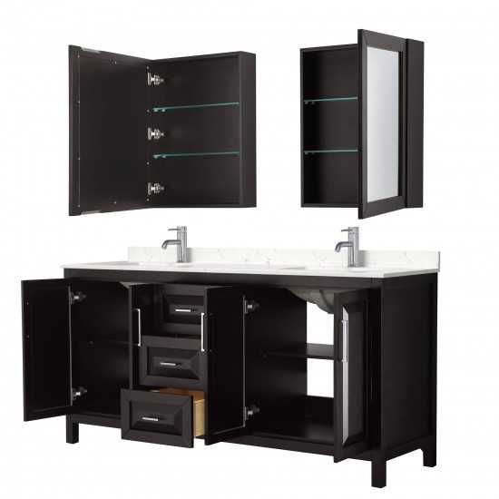 72 Inch Double Bathroom Vanity in Dark Espresso, Light-Vein Carrara Cultured Marble Countertop, Sinks, Medicine Cabinets