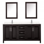 72 Inch Double Bathroom Vanity in Dark Espresso, Light-Vein Carrara Cultured Marble Countertop, Sinks, Medicine Cabinets