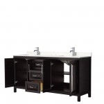 72 Inch Double Bathroom Vanity in Dark Espresso, Light-Vein Carrara Cultured Marble Countertop, Sinks, No Mirror