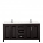 72 Inch Double Bathroom Vanity in Dark Espresso, Light-Vein Carrara Cultured Marble Countertop, Sinks, No Mirror