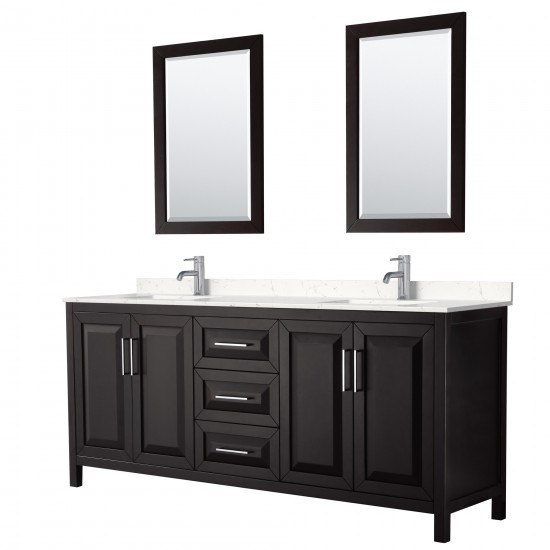 80 Inch Double Bathroom Vanity in Dark Espresso, Light-Vein Carrara Cultured Marble Countertop, Sinks, 24 Inch Mirrors