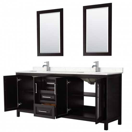 80 Inch Double Bathroom Vanity in Dark Espresso, Light-Vein Carrara Cultured Marble Countertop, Sinks, 24 Inch Mirrors