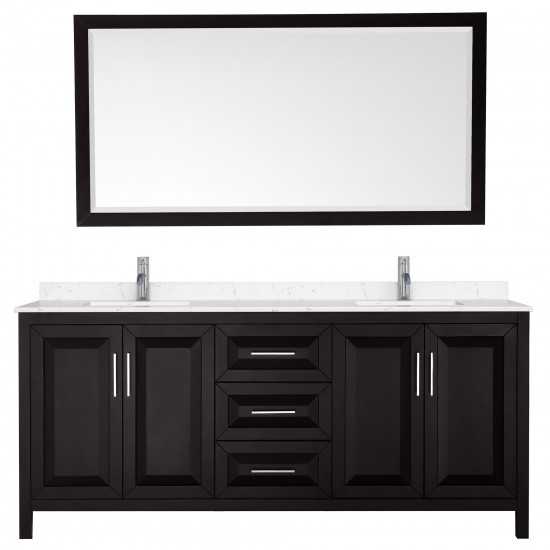 80 Inch Double Bathroom Vanity in Dark Espresso, Light-Vein Carrara Cultured Marble Countertop, Sinks, 70 Inch Mirror