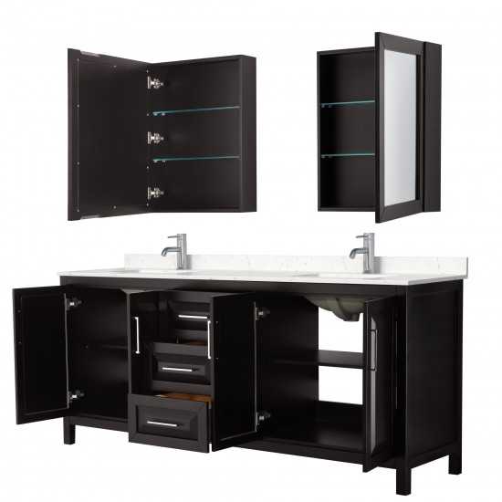 80 Inch Double Bathroom Vanity in Dark Espresso, Light-Vein Carrara Cultured Marble Countertop, Sinks, Medicine Cabinets