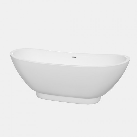 Clara 69 Inch Freestanding Bathtub in White with Polished Chrome Drain and Overflow Trim