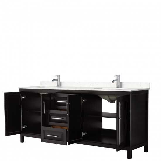 80 Inch Double Bathroom Vanity in Dark Espresso, Light-Vein Carrara Cultured Marble Countertop, Sinks, No Mirror