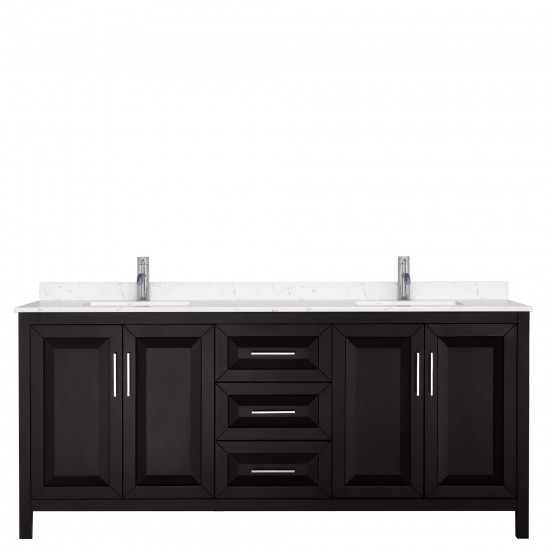 80 Inch Double Bathroom Vanity in Dark Espresso, Light-Vein Carrara Cultured Marble Countertop, Sinks, No Mirror