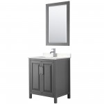 30 Inch Single Bathroom Vanity in Dark Gray, Light-Vein Carrara Cultured Marble Countertop, Sink, 24 Inch Mirror