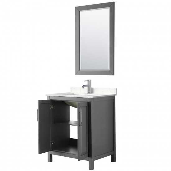 30 Inch Single Bathroom Vanity in Dark Gray, Light-Vein Carrara Cultured Marble Countertop, Sink, 24 Inch Mirror