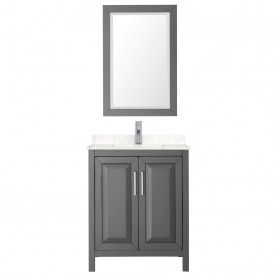 30 Inch Single Bathroom Vanity in Dark Gray, Light-Vein Carrara Cultured Marble Countertop, Sink, 24 Inch Mirror