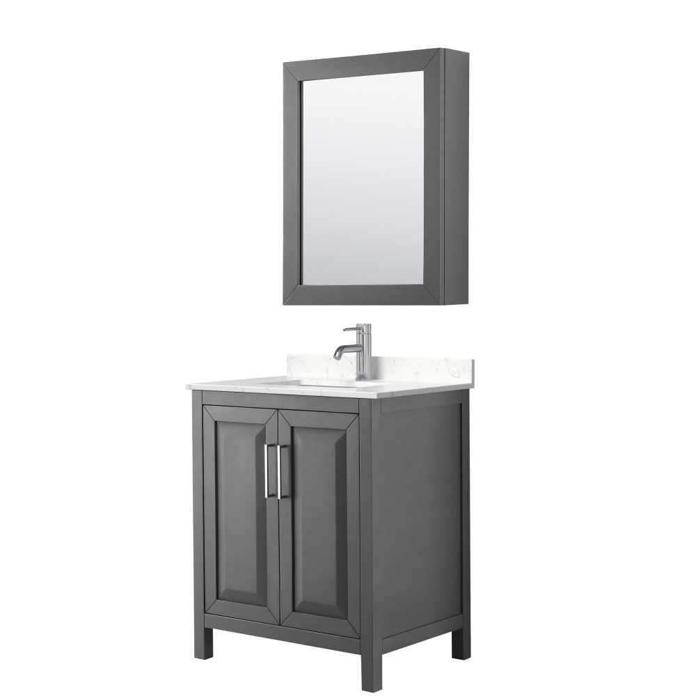 30 Inch Single Bathroom Vanity in Dark Gray, Light-Vein Carrara Cultured Marble Countertop, Sink, Medicine Cabinet