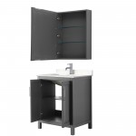 30 Inch Single Bathroom Vanity in Dark Gray, Light-Vein Carrara Cultured Marble Countertop, Sink, Medicine Cabinet