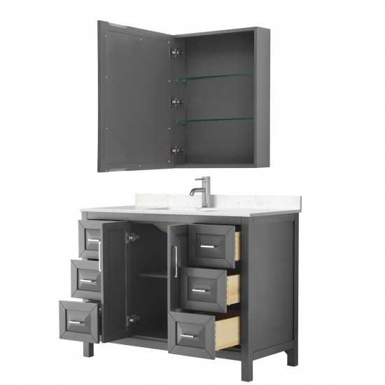 48 Inch Single Bathroom Vanity in Dark Gray, Light-Vein Carrara Cultured Marble Countertop, Sink, Medicine Cabinet