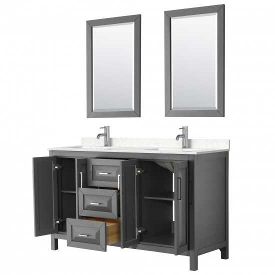 60 Inch Double Bathroom Vanity in Dark Gray, Light-Vein Carrara Cultured Marble Countertop, Sinks, 24 Inch Mirrors