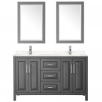 60 Inch Double Bathroom Vanity in Dark Gray, Light-Vein Carrara Cultured Marble Countertop, Sinks, 24 Inch Mirrors