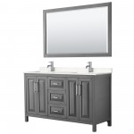 60 Inch Double Bathroom Vanity in Dark Gray, Light-Vein Carrara Cultured Marble Countertop, Sinks, 58 Inch Mirror