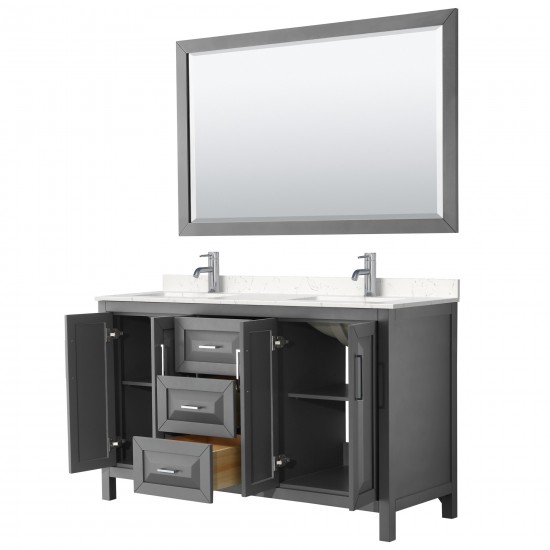 60 Inch Double Bathroom Vanity in Dark Gray, Light-Vein Carrara Cultured Marble Countertop, Sinks, 58 Inch Mirror